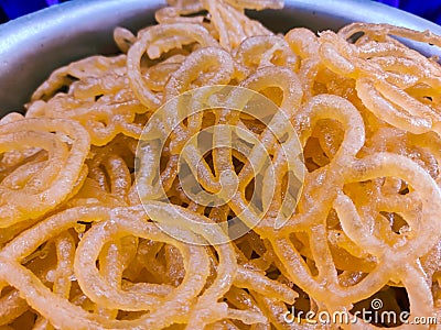 Jalebi or Jilebi Jangri in a indian sweet shop Stock Photo