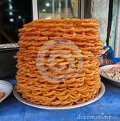 Jalebi at a sweets bakery in Barishal, Bangladesh Stock Photo