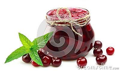 Jam with cherry and mint Stock Photo