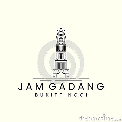jam gadang with linear style logo icon template design. landmark, tower, clock, bukit tinggi,indonesia, sumatera barat vector Vector Illustration