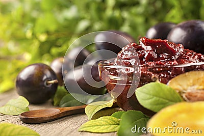 Jam of healthy organically grown plums Stock Photo