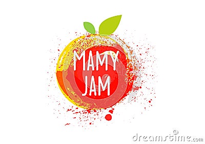 Jam logo and emblem. Fresh fruits and splashes. Vector Illustration