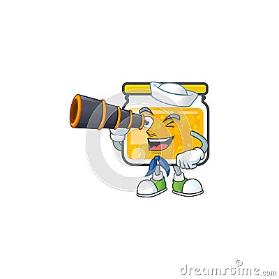 Jam with mascot sailor holding binocular on white background Vector Illustration