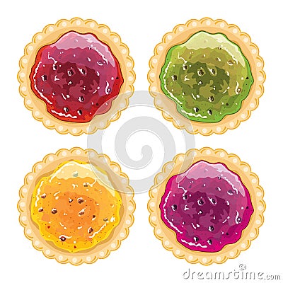 Jam pie set. fruit tart with tasty berry jam filling. vector Vector Illustration