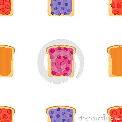 Jam on toasts, toast with jelly seamless pattern. Flat style Vector Illustration