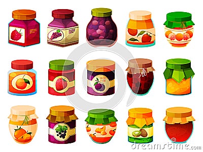 Jam vector set, canning or confiture in jar Vector Illustration