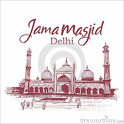 Jama masjid delhi india sketch illustration architecture Cartoon Illustration