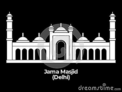 jama mosque masjid Masjid-i-Jehan-Numa india heritage ancient holy sacred prayer place islam architecture design icon Vector Illustration