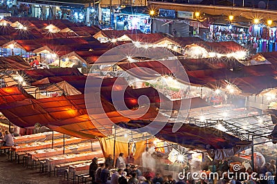 Jamaa el Fna famous night market place Marrakesh, Morocco Editorial Stock Photo