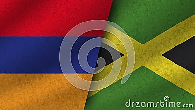 Jamaica and Armenia Realistic Two Flags Together Stock Photo