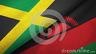 Jamaica and Malawi two flags textile cloth, fabric texture Stock Photo