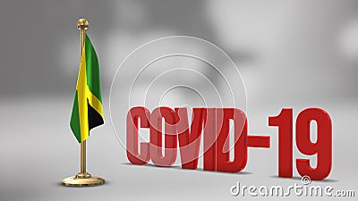Jamaica realistic 3D flag and Covid-19 illustration. Cartoon Illustration