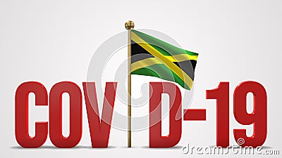 Jamaica realistic 3D flag and Covid-19 illustration. Cartoon Illustration