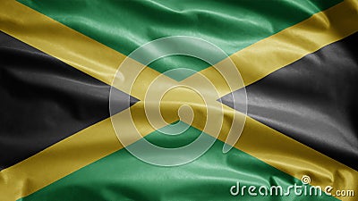 Jamaican flag waving in the wind. Jamaica banner blowing soft silk Stock Photo