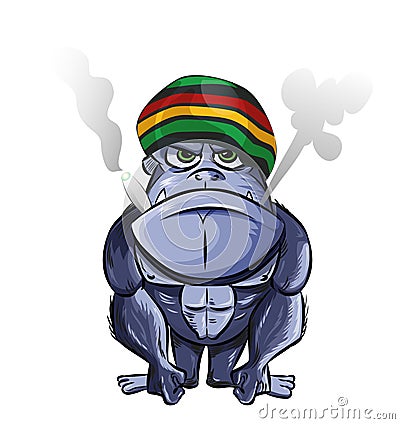 Jamaican Gorilla Cartoon isolated on white bacground Vector Illustration