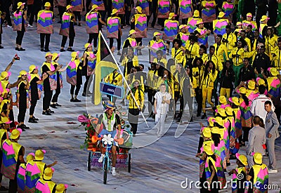 Jamaican Olympic Team marched into the Rio 2016 Olympics opening ceremony at Maracana Stadium in Rio de Janeiro Editorial Stock Photo