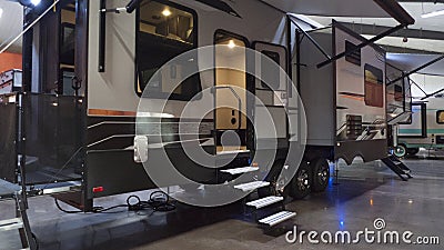 Toy Hauler RV camper in showroom Editorial Stock Photo