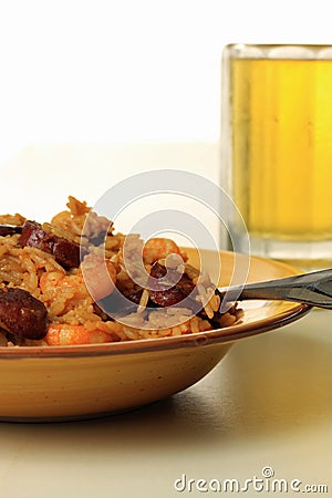 Jambalaya & Beer Stock Photo