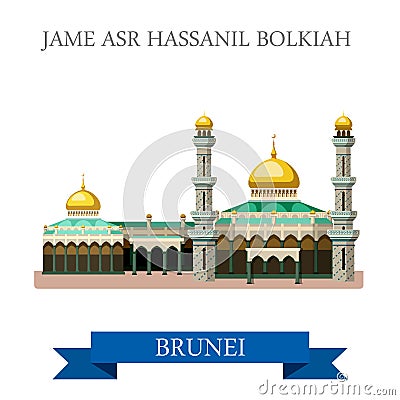 Jame Asr Hassanil Bolkiah mosque Brunei vector flat attraction Vector Illustration