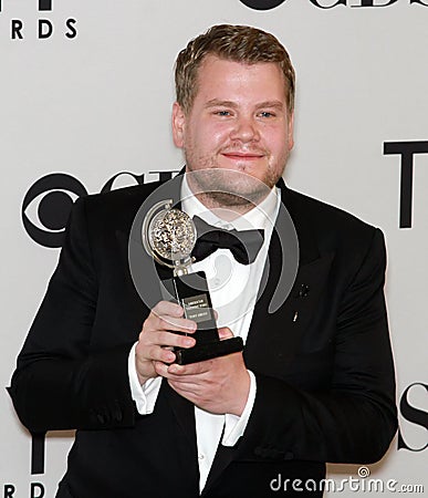 James Corden Holds His Statuette at 2012 Tony Awards in New York City Editorial Stock Photo
