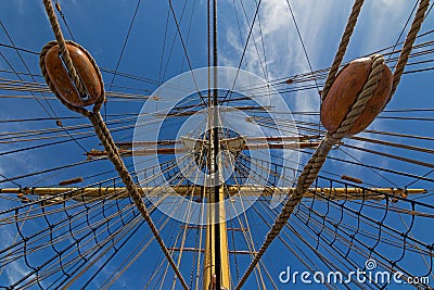 James Craig mast and rigging, three masted barque, sailing ship Stock Photo