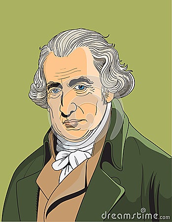 James Watt cartoon style portrait Vector Illustration