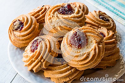 Jammie Dodgers Biscuits / Cookies Filled with Jam. Stock Photo