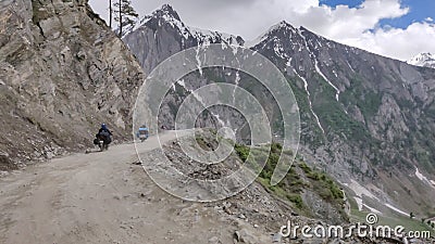 Jammu and Kashmir, India - June 16 2019: Dangerous high altitude roads of Zojila Pass Editorial Stock Photo