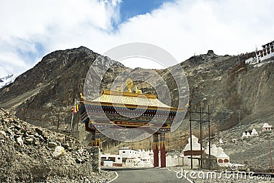 Gate door for tibetan and people travelers entrance visit to Diskit Monastery Galdan Tashi Chuling Gompa Editorial Stock Photo