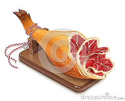 Jamon. Hamon. Traditional Spanish food. Meat. Pig leg. Vector illustration. Vector Illustration