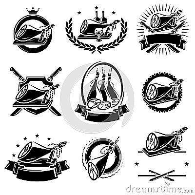 Jamon label and icon set. Collection jamon icons. Vector Cartoon Illustration