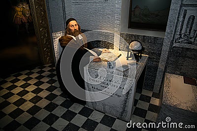 Jan Amos Komensky in Grevin museum of the wax figures in Prague. Editorial Stock Photo