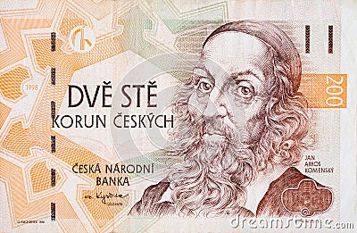 Jan Amos Komensky portrait from Czech money 200 Czech Korun bank note Stock Photo