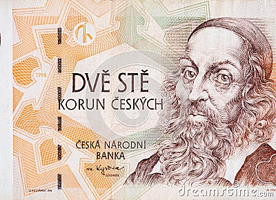 Jan Amos Komensky portrait from Czech money 200 Czech Korun bank note Stock Photo