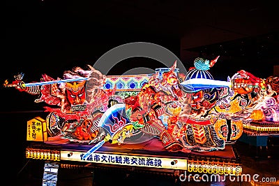 Giant illuminated Nebuta float in Nebuta Warasse, Aomori, Japan Editorial Stock Photo