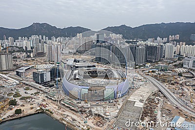 Aerial view of Kai Tak Sports Park under construction - main venue Editorial Stock Photo
