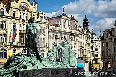 Jan Hus Memorial designed by Ladislav Saloun in Old town square prague Czech Republic Stock Photo