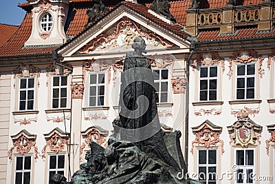 Jan Hus Memorial (designed by Ladislav Saloun) in Old town square in Prague, Czech Republic. Editorial Stock Photo