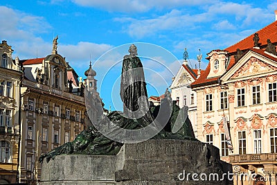 Jan Hus Memorial in Old town square Stock Photo