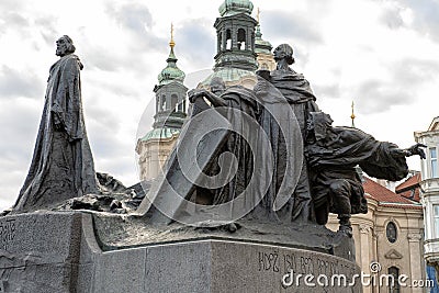 The Jan Hus Memorial, Old Town Square, Prague, Czech Republic Editorial Stock Photo