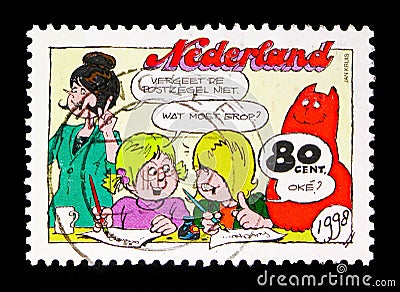 Jan Jans & the kids: Cathy and Jeremy write a letter, Comics serie, circa 1998 Editorial Stock Photo