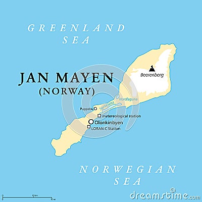 Jan Mayen, Norwegian volcanic island in Arctic Ocean, political map Vector Illustration