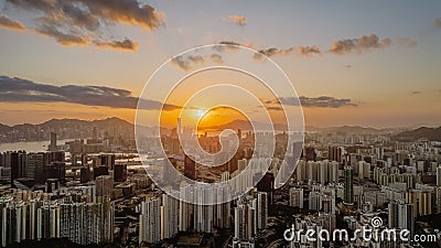 Jan 14 2024 panoramic view of Kowloon from Ping Shan Editorial Stock Photo