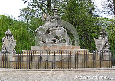 The Jan Sobieski statue in Lazienki Park. Monument of Sobieski in Warsaw. Poland. Stock Photo