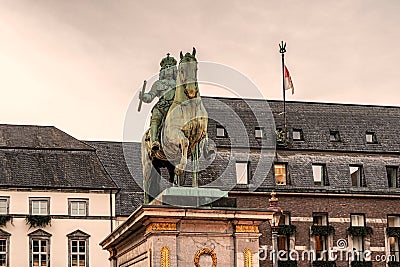 Jan Wellem statue, town hall, Marktplatz, old town of Dusseldorf, Germany Stock Photo