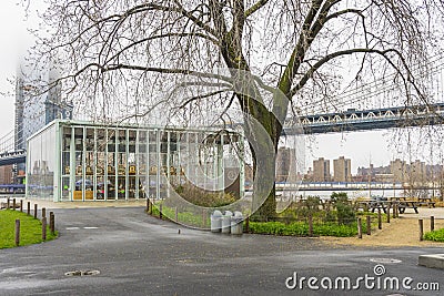 The Jane`s Carousel near Brooklyn Bridge in New York City Editorial Stock Photo