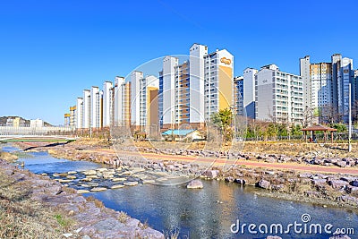 High rise residential apartment building in Jangyu, South Gyeongsang Province, South Korea Editorial Stock Photo