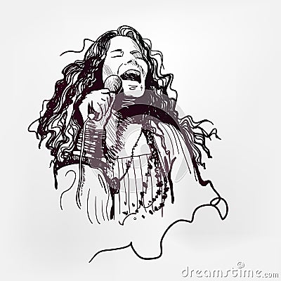 Janis Lyn Joplin legendary rock star sixties vector illustration sketch style Cartoon Illustration