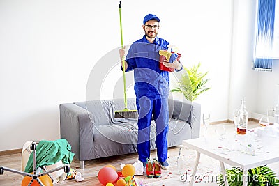 Janitor cleaning a mess Stock Photo