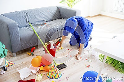 Janitor cleaning a mess Stock Photo